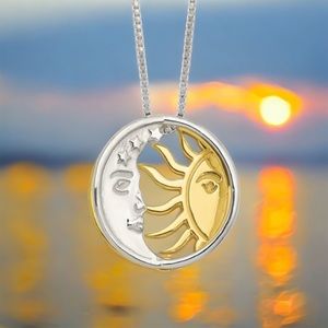 Sterling Silver Sun and Moon Necklace Pendant